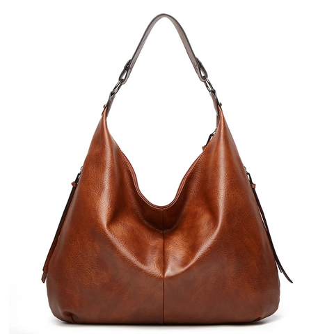 Women Bag PU Leather Large Capacity Hobo Shoulder Crossbody Clutch Pouch Vintage Solid Color Retro Elegant