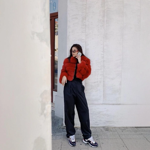 Women Faux Fur Jacket Cropped Short Coat Thick Warm Fluffy Horizontal Tiered Outerwear Winter Commute Fashion