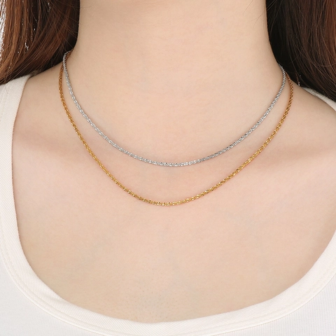 Twist Rope Chain Necklace Stainless Steel Minimalist Geometric Jewelry For Men And Women