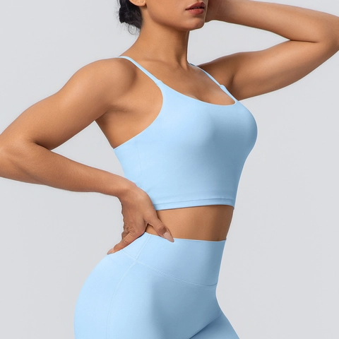 Damen Yoga Sport BH Weste Dünne Träger Herausnehmbare Polster Nylon Spandex Hohe Elastizität Fitness Tank Top Cropped