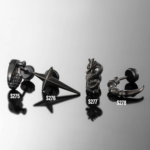 Punk Stainless Steel Stud Earrings Dragon Grenade Star Claw Shape Piercing Jewelry For Men Gothic Hip Hop Style