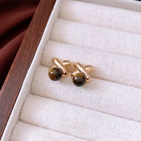 Tigerauge Ohrstecker Mit Silbernem Ohrstecker 18K Vergoldet X-Form Geometrischer Vintage Maillard Stil Schmuck Für Damen