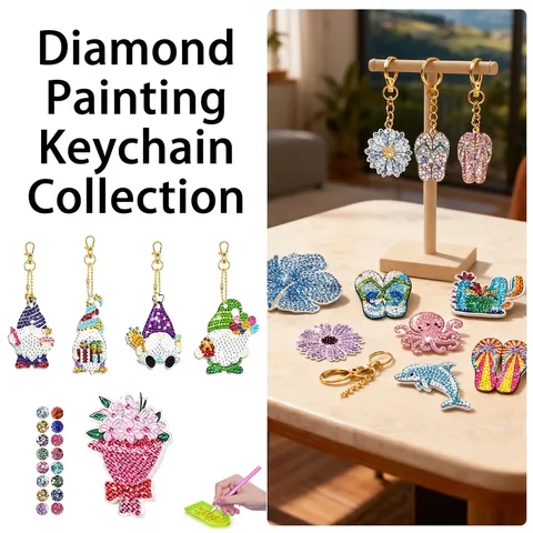 DIY 5D Diamond Painting Keychain Kit Acrylic Resin Rhinestone Cartoon Gnome Christmas Halloween Easter Decoration Handcrafted