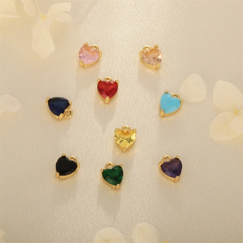 Ciondoli A Cuore Piccolo Pendente Rame Placcato Oro 18K Zircone Colorato Accessori Per Creazione Gioielli DIY