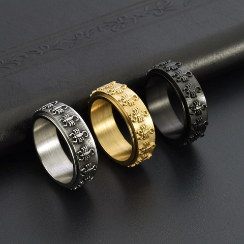 Draaibare Schorpioen Ring Titanium Roestvrij Staal Reliëf Angst Stressverlichting Retro Punk Vintage Heren Sieraden