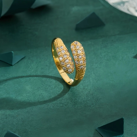 Schlangenring Kupfer Vergoldet Strass Verstellbar Unregelmäßig Vintage Schmuck Für Damen