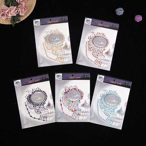 Face Gems Halloween Acrylic Rhinestone Stickers Glitter Skull Spider Web Jewels For Party Makeup