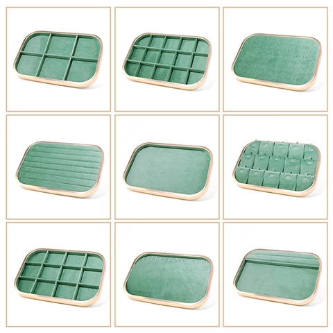 Vassoio Espositore Gioielli Lusso Telaio Lega Alluminio Fodera Velluto Verde Organizzatore Anelli Collane Arredo