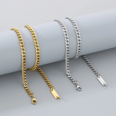 Collana Curb In Acciaio Inossidabile Cuban Link Con Ciondolo Rettangolare Gioielli Hip Hop Per Uomo E Donna
