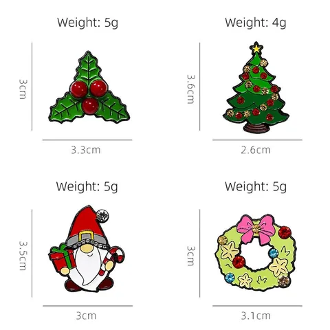Christmas Enamel Brooches Alloy Rhinestone Santa Tree Wreath Pins Festive Backpack Decoration Cute Cartoon