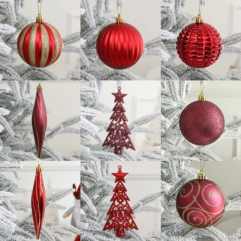 Addobbi Appesi Per Albero Di Natale Palline Di Plastica Decorative Stelle Gocce D'acqua Glitter Opaco Decorazioni Festive