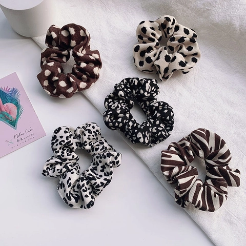 Koreaanse Stijl Stof Haarelastiekjes Luipaard Zebra Polka Dot Print Grote Haarknotjes Elastische Elastiekjes Haaraccessoires Voor Dames Tieners