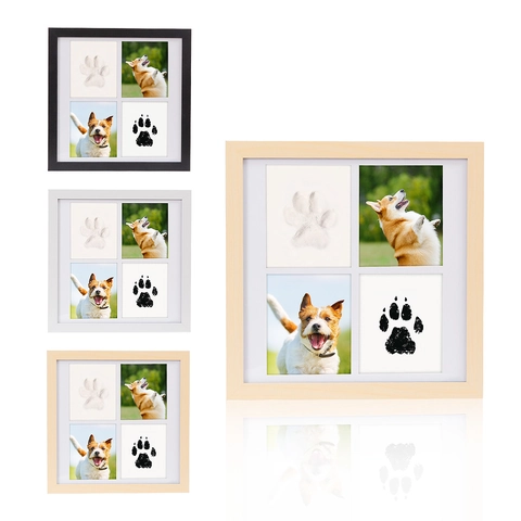 Kit De Marco De Fotos Conmemorativo Con Huella De Mascota Madera MDF Multi Ventana Arcilla Tinta Perro Gato Recuerdo