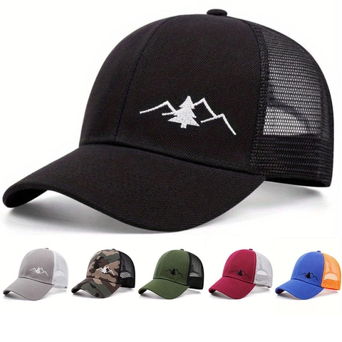 Atmungsaktive Mesh Baseball Cap Baumwolle Trucker Hut Berg Kiefer Stickerei Outdoor Sonnenschutz Verstellbar Unisex