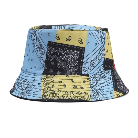 Reversible Bucket Hat Paisley Print Patchwork Cotton Polyester Wide Brim Sun Protection Streetwear Fashion Headwear