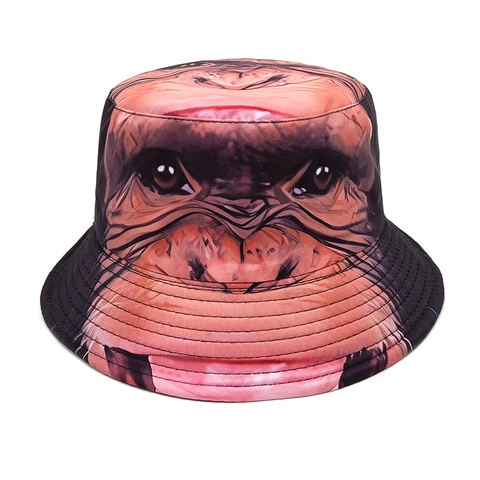 Bucket Hat Polyester 3D Gorilla Face Print Sun Protection Retro Streetwear Outdoor Summer Travel For Men Women Novelty