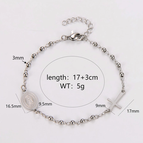 Retro Hip Hop Roestvrij Stalen Kraalketting Armband Kruis Heilige Medaille Hanger Voor Mannen Vrouwen Religieuze Sieraden