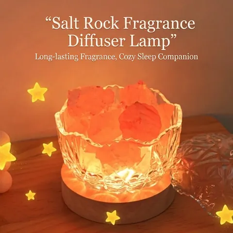Himalayan Salt Lamp Fireless Diffuser LED Night Light Crystal Rock Glass Bowl Wood Base USB Aromatherapy For Bedroom Office