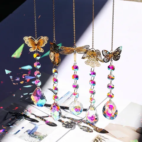 Crystal Suncatcher Hanging Pendants Golden Hollow Animal Metal Rainbow Maker Beads Garden Window Home Decor
