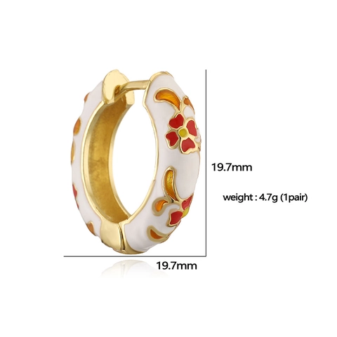 Pendientes de Aro de Esmalte Floral Vintage Pendientes Huggie de Pétalos de Flores de Cobre Chapado en Oro de 18K Mujer