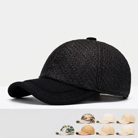 Atmungsaktive Stroh Gewebte Baseballkappe Sonnenhut Leicht Verstellbar Britische Mode Casual Für Damen Herren
