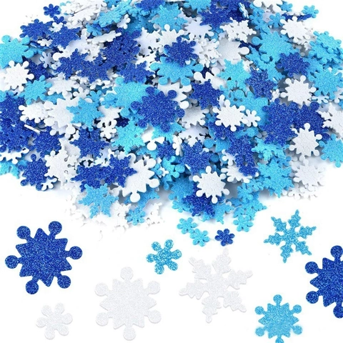 Autocollants Flocon De Neige Mousse Pailletée Autocollant Bleu Blanc Noël Fête Décoration DIY Pour Enfants Maison