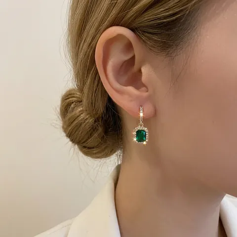 Σκουλαρίκια Με Πράσινη Πέτρα Emerald Cut Vintage Γεωμετρικά Τετράγωνα Κράμα Με 925 Sterling Silver Στέλεχος