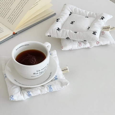Sottobicchiere Quadrato In Cotone Trapuntato Con Stampa A Fiocco Tovaglietta Isolata Termicamente Per Decorazione Tavola Casa