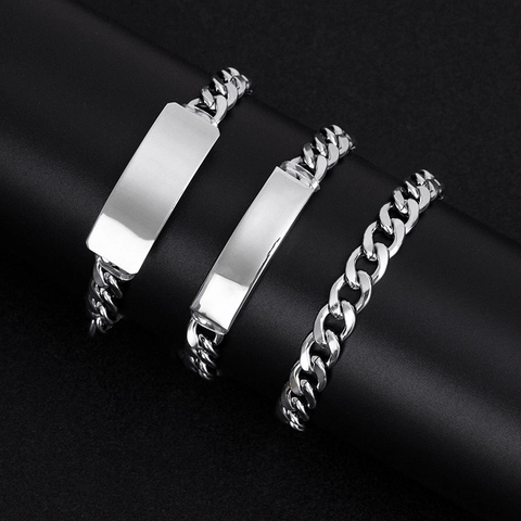 Titanium Stalen Cubaanse Schakelarmband Met Rechthoekige ID-Plaat Gepolijst Hip Hop Stijl Voor Heren