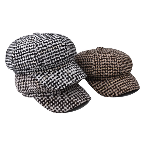 Cappello Newsboy Pied De Poule Per Donna Fili Di Raso Lucidi Cappello Ottagonale Retrò In Classico Stile Inglese