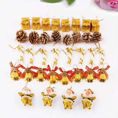 Ornamenti Natalizi Appesi Oro Plastica Schiuma Pigne Campane Bastoncini Di Zucchero Babbo Natale Decorazione Albero