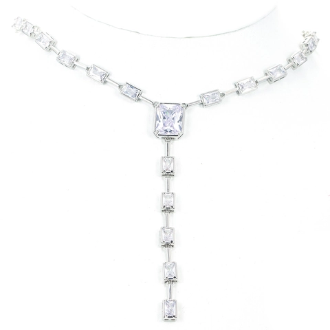 Y Shaped Tassel Necklace Copper Micro Set Zircon Hip Hop Square Cut Stone Clavicle Chain For Women Elegant Party Jewelry