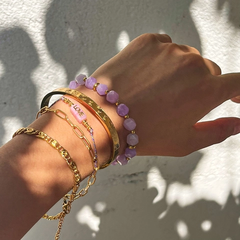 Stackable Beaded Bracelet Stainless Steel Natural Amethyst Rose Quartz Tiger Eye Artificial Pearl Gold Plated Luxury For Women