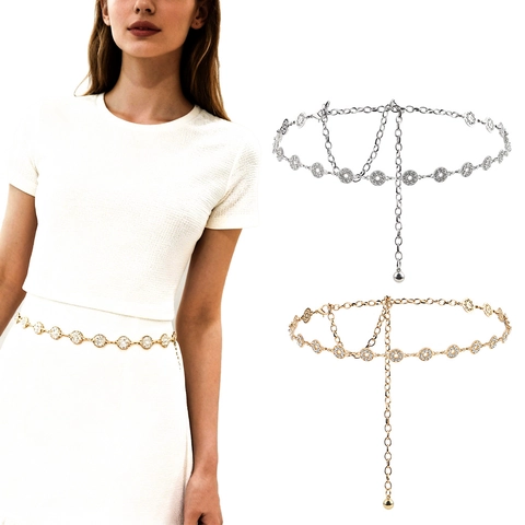 Cadena De Cintura De Metal Con Diamantes De Imitación Para Mujer Cinturón Ajustable Joyería Corporal De Verano Accesorio Decorativo