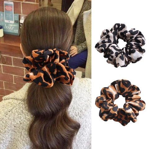 Scrunchie Con Estampado De Leopardo Coletero De Gasa Sedosa Retro Grande Elástico Para Mujeres Niñas Accesorio De Moda