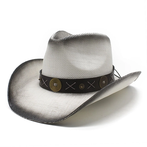 Cappello Da Cowboy In Paglia Vintage Sfumato Protezione Solare Tesa Larga Fedora Per Uomini Donne Estate Spiaggia Viaggio Con Fascia