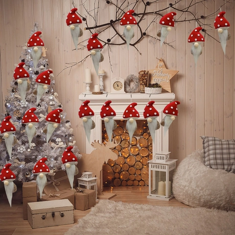 Ornamento Appeso Gnomo Di Natale Cappello A Fungo Bambola Senza Volto Peluche Per Decorazioni Albero Festa Novità