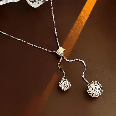 Collana Lariat A Y Con Pendente Sfera Traforata Acciaio Inossidabile Strass Catena Lunga Regolabile Per Donna