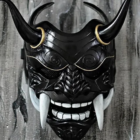 Japanese Hannya Oni Mask Resin Latex Halloween Cosplay Scary Ghost Face With Horns And Fangs Traditional Japanese Style