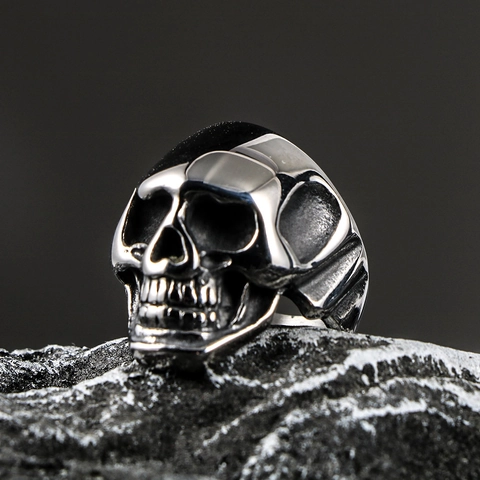 Vintage Gothic Skull Ring For Men Titanium Steel Punk Rock Hip Hop Halloween Jewelry Polished Heavy Metal Biker Band Ring