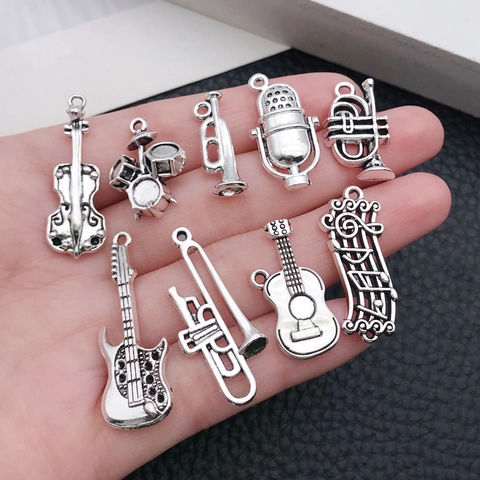 Musical Instrument Charms Pendants Alloy Antique Silver Guitar Violin Piano Treble Clef Note DIY Jewelry Making