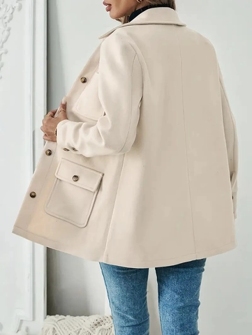 Chaqueta Camisa Elegante Mujer Color Sólido Textura Lana Solapa Abotonada Bolsillos Múltiples Ropa Exterior Casual