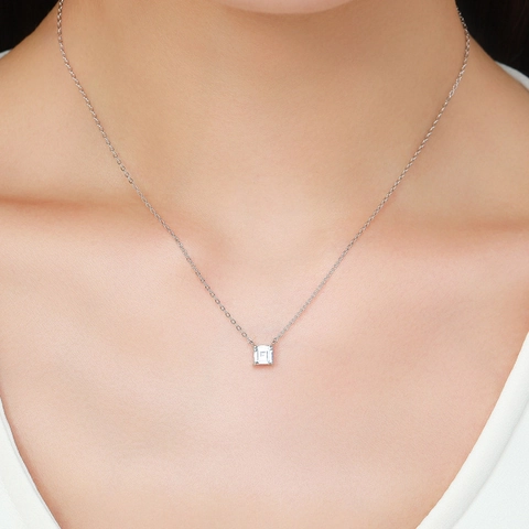 925 Sterling Silver Necklace With Square Emerald Cut Zirconia Elegant Pendant Clavicle Chain For Women Jewelry