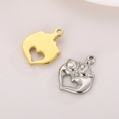 Colgante De Corazón De Acero Inoxidable Con Diseño De Animales Abrazados Para Joyería DIY Accesorios Creativos
