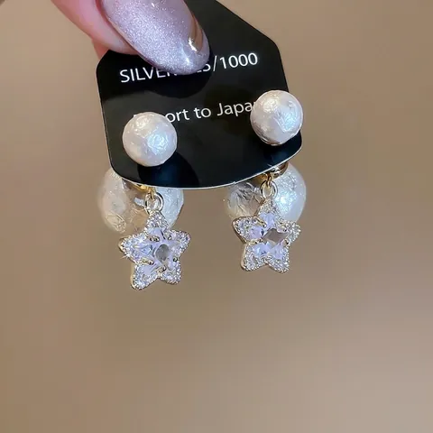 Pendientes De Gota De Estrella Y Perla Artificial Con Poste De Plata De Ley 925 Colgante De Estrella Circón Joyas Elegantes