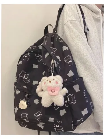 Cute Bear Print Oxford Cloth Backpack Waterproof Japanese Style Harajuku School Bag For Girls Students Women