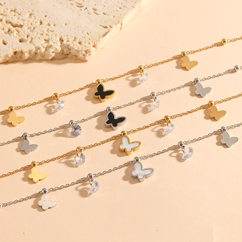 Collana E Bracciale Con Pendente A Farfalla Placcato Oro Acciaio Inossidabile Conchiglia Zircone Gioielli Eleganti Da Donna