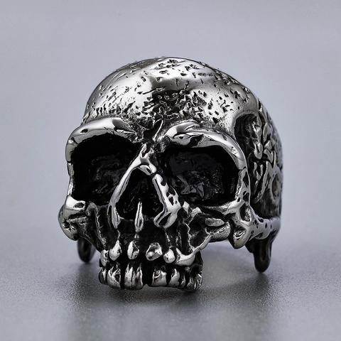 Anillo Teschio Uomo Acciaio Inossidabile 316L Retro Punk Gotico Distressed Heavy Duty Gioielli Regalo Unisex