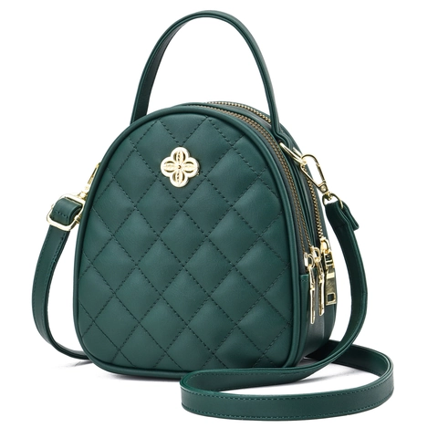 Bolso Bandolera Acolchado De Cuero PU Mujer Bolso De Mano Pequeño Doble Cremallera Bolso De Hombro Decoración Flor Dorada