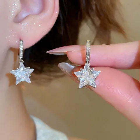 Stern Anhänger Creolen Zirkon Und 925 Sterling Silber Ohrstecker Mode Einfacher Leichter Luxus Damenschmuck